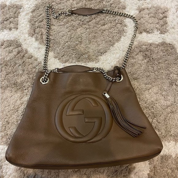 Gucci Handbags - Gucci Soho Medium Brown Double Leather Chain Shoulder Bag Tote